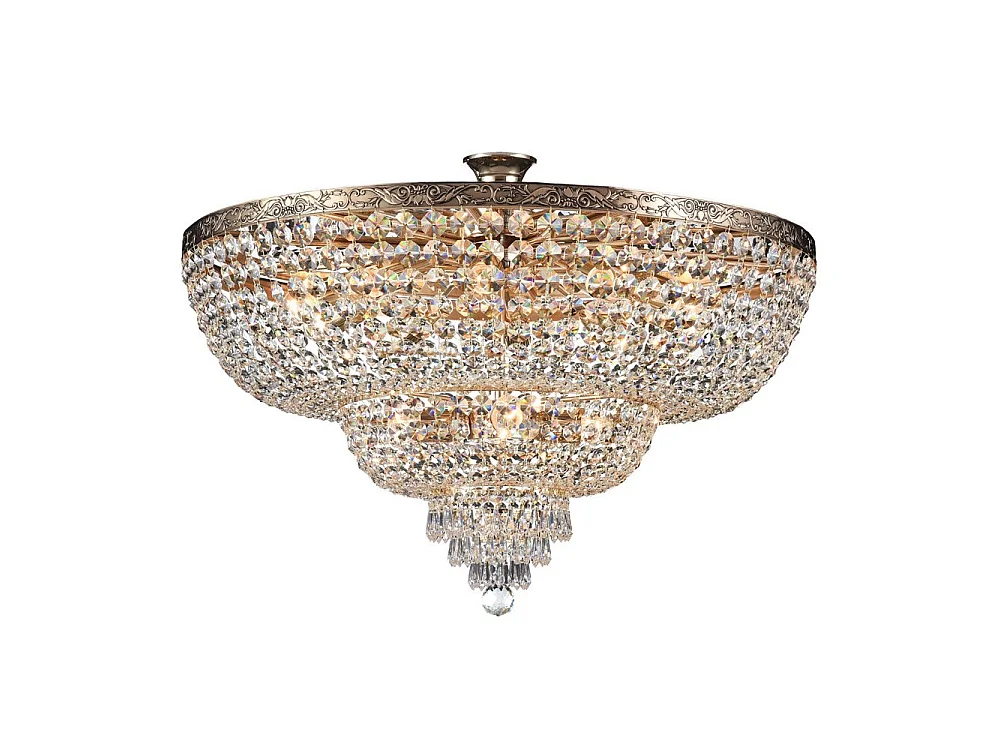 Palace Soffitto semi-incasso in oro antico e cristallo, 14 luci, E27