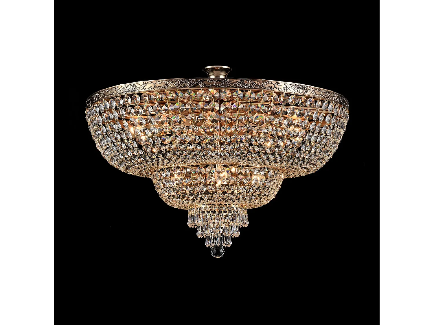 Palace Soffitto semi-incasso in oro antico e cristallo, 14 luci, E27