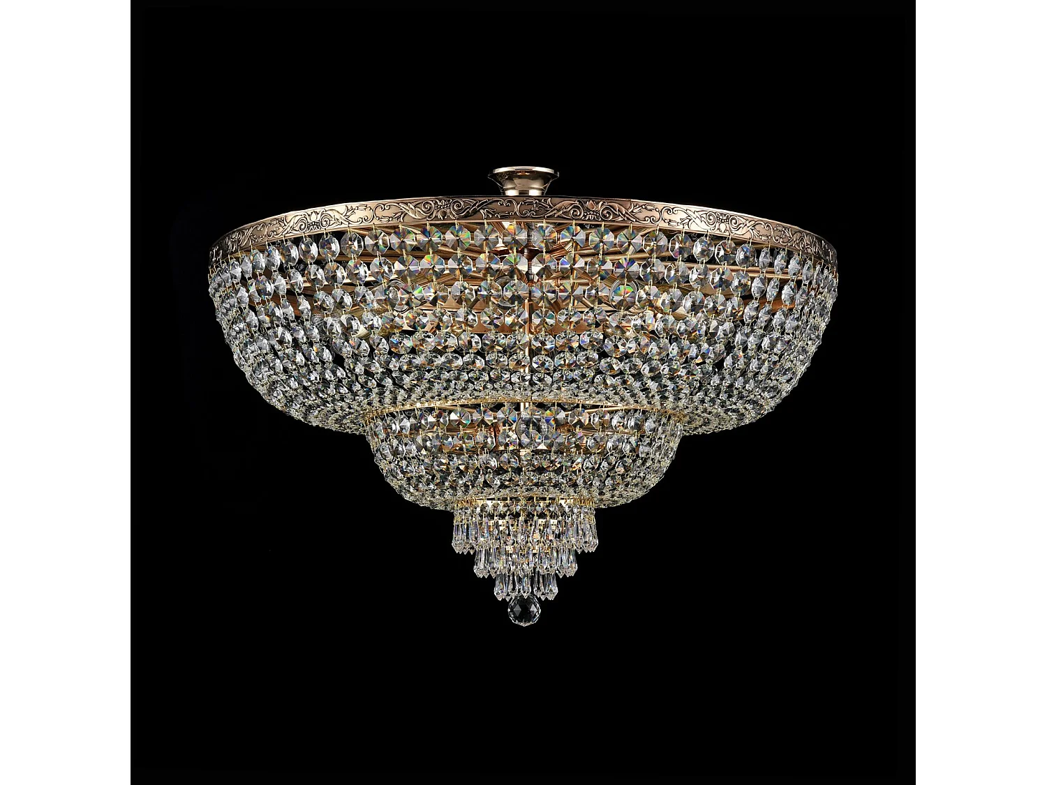 Palace Soffitto semi-incasso in oro antico e cristallo, 14 luci, E27