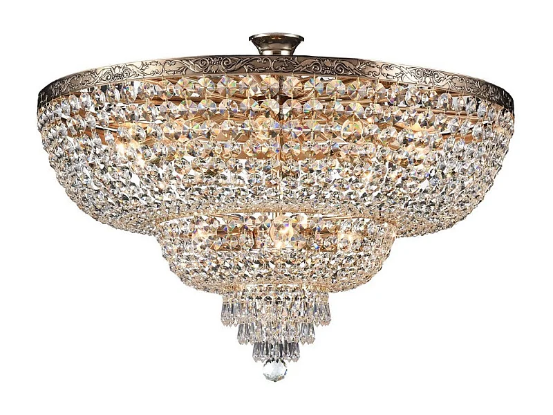 Palace Soffitto semi-incasso in oro antico e cristallo, 14 luci, E27