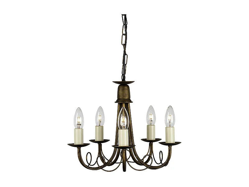Elstead Minster - Lampadario a 5 luci Nero, Finitura Oro, E14