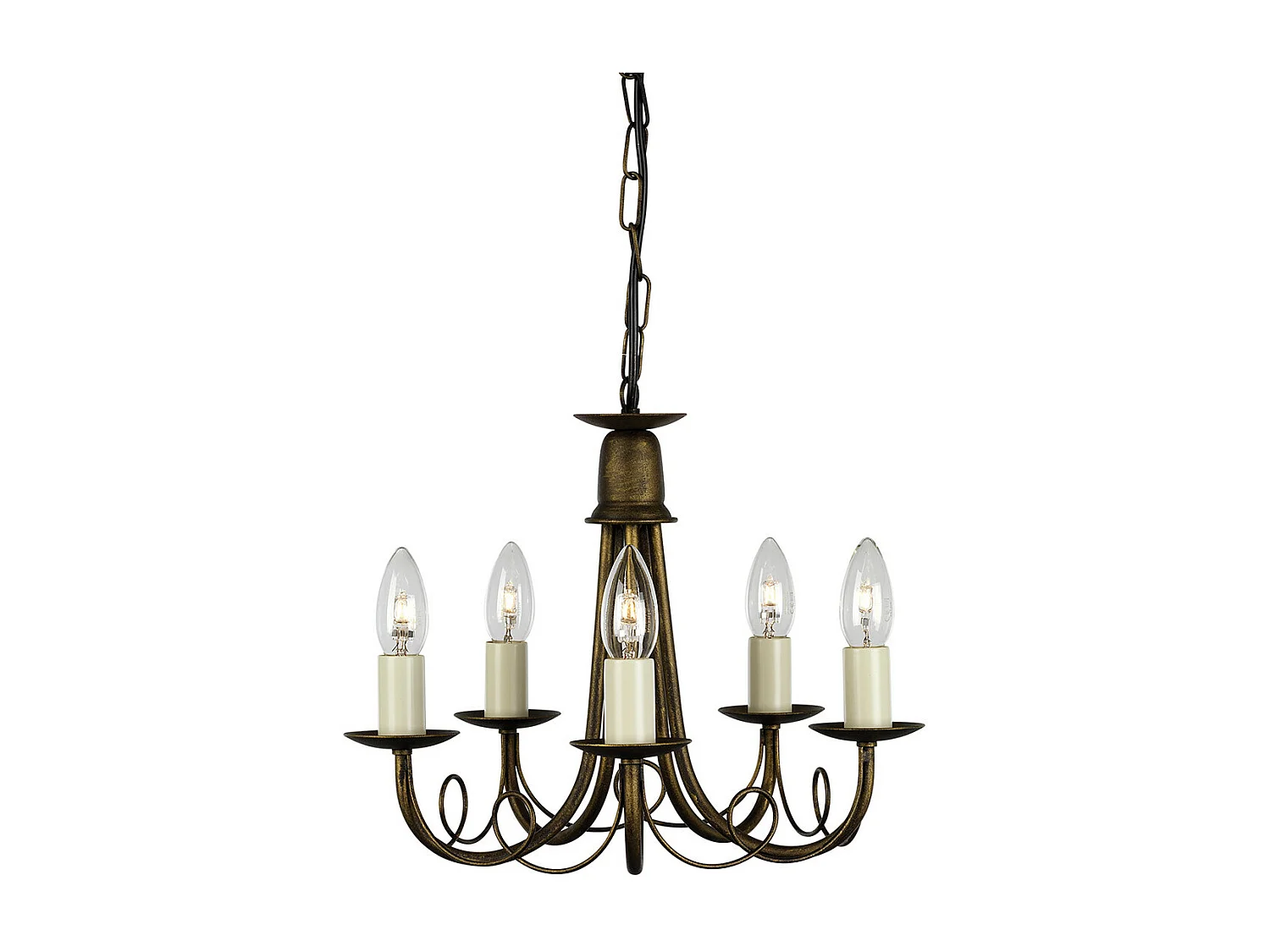 Elstead Minster - Lampadario a 5 luci Nero, Finitura Oro, E14