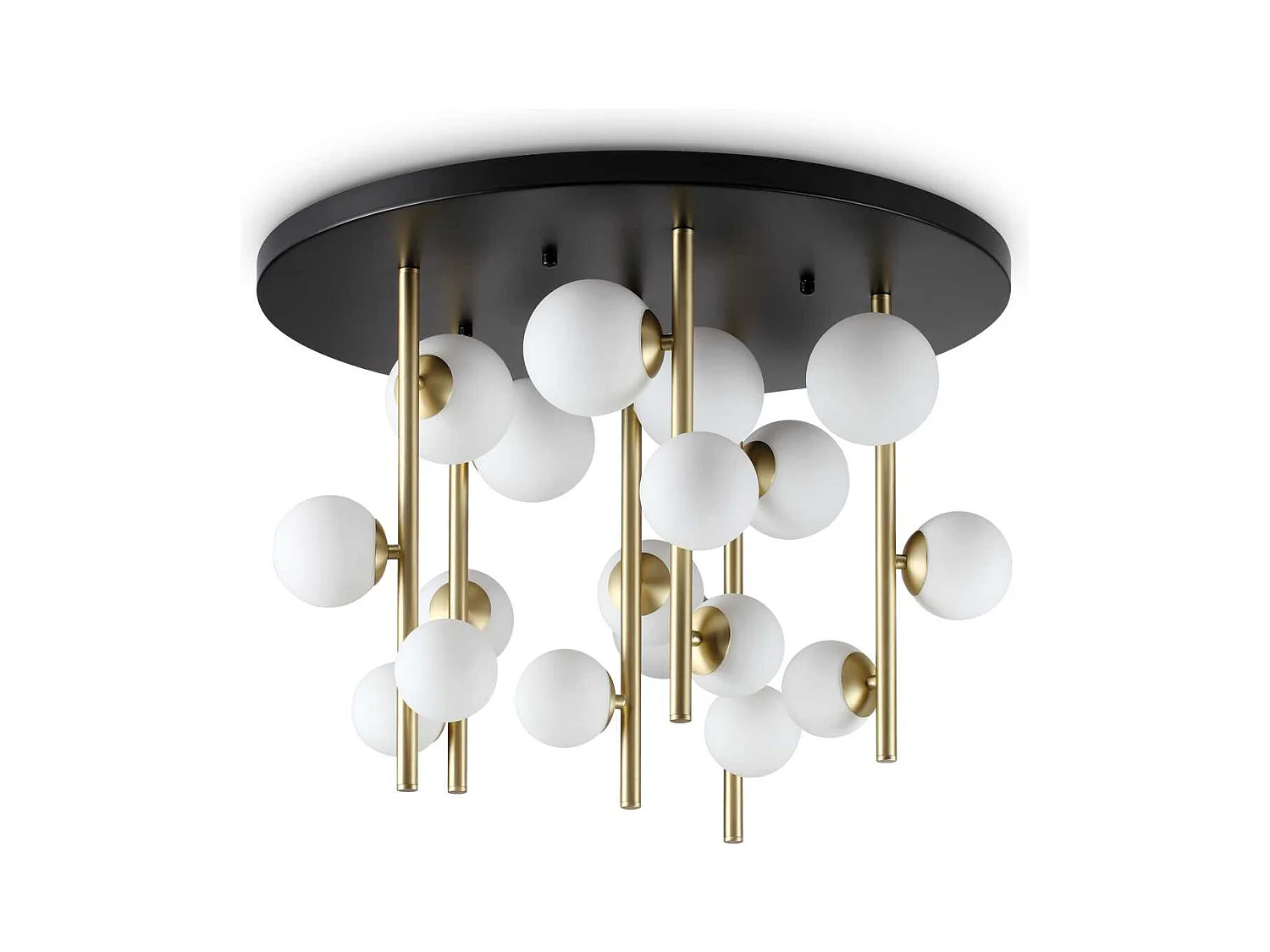 Ideal Lux PERLAGE Plafonnier globe à 18 lumières en laiton, abat-jour en verre blanc