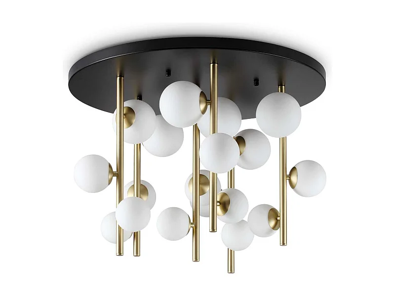 Ideal Lux PERLAGE Plafoniera Globo 18 Luci in Ottone, Paralume in Vetro Bianco