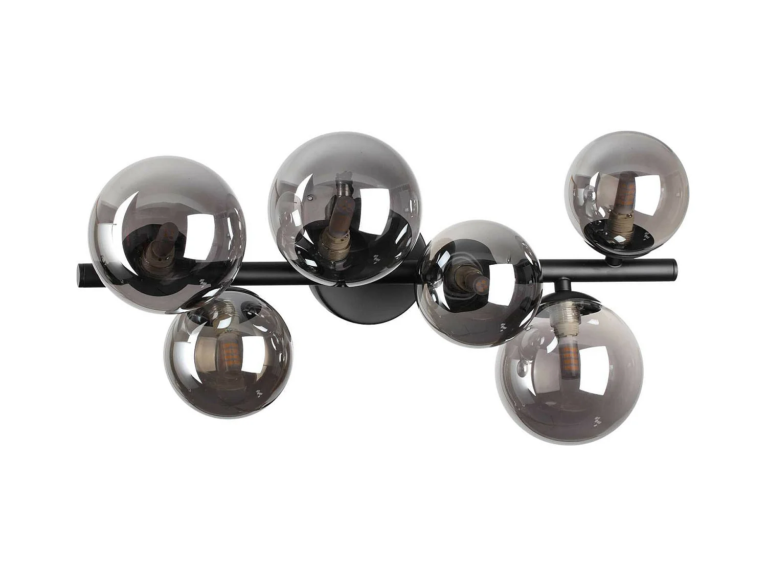 Ideal Lux PERLAGE Plafoniera Globe a 6 luci nera, paralume grigio fumo