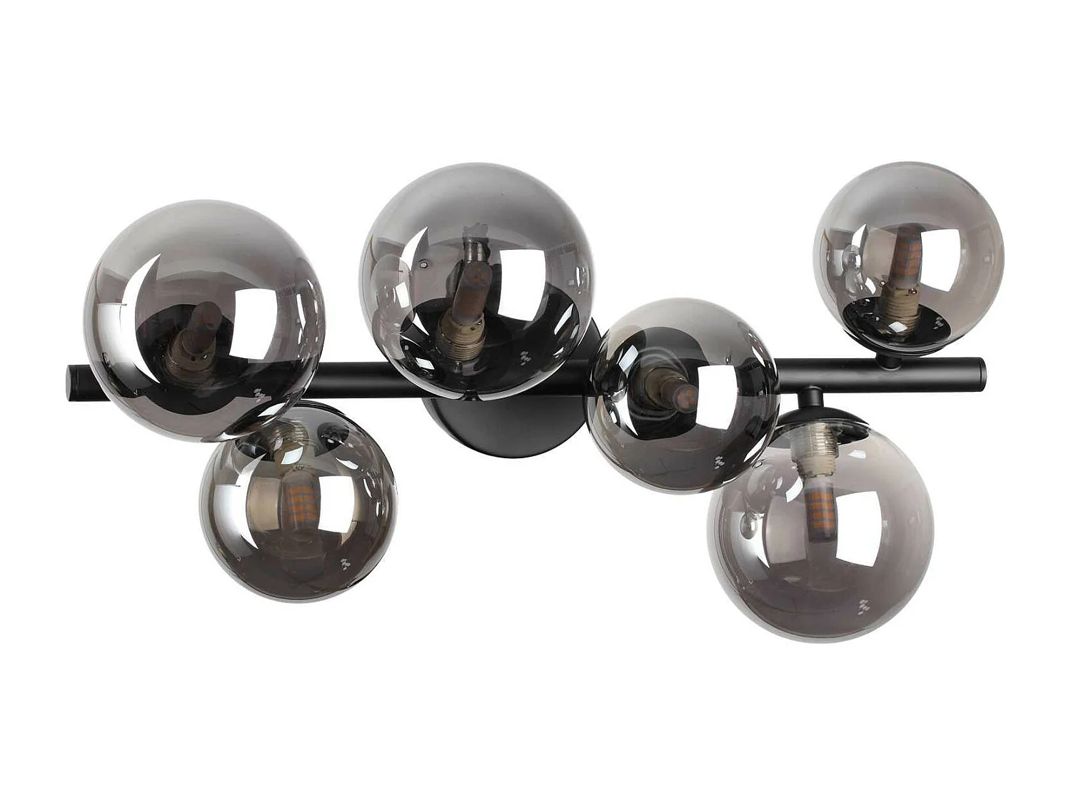Ideal Lux PERLAGE Lámpara de techo Globe de 6 luces, color negro, pantalla gris ahumado