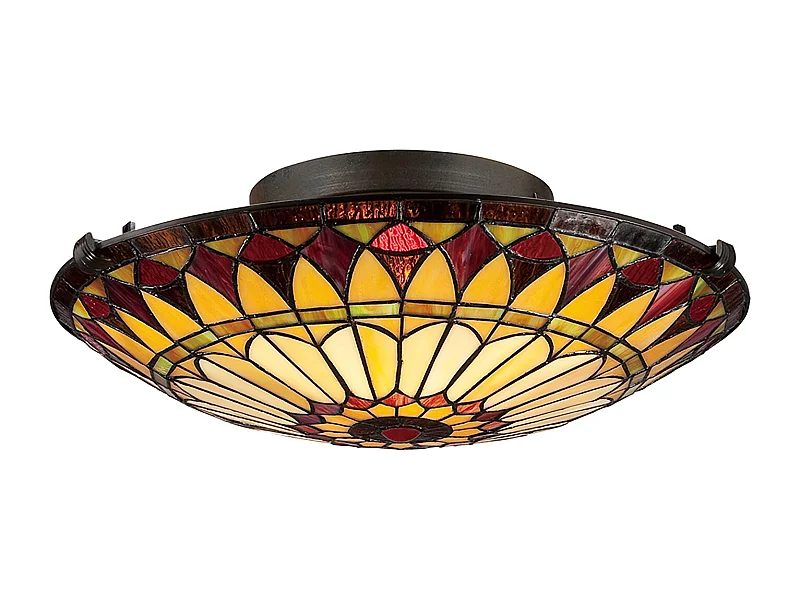 Elstead West End - Plafoniera a filo a 2 luci vintage bronzo, vetro Tiffany, attacco E27