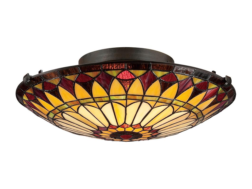 Elstead West End 2 ljus infälld taklampa Vintage brons, Tiffany Glas, E27