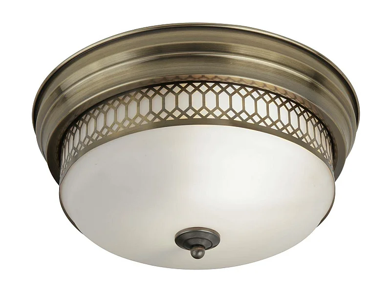 Searchlight Edinburgh Plafond affleurant de salle de bains à 2 ampoules en laiton antique, blanc IP44, E27