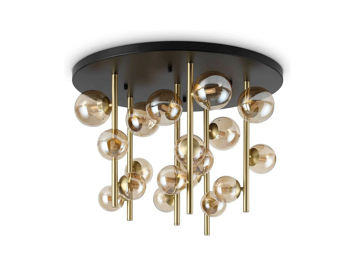 Ideal Lux PERLAGE Plafonnier globe à 18 lumières en laiton, abat-jour en verre ambré