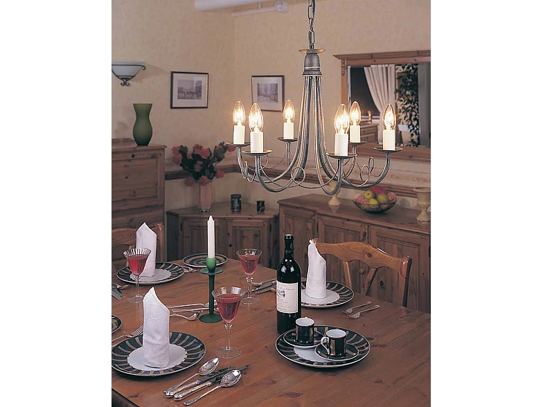 Elstead Minster 6 ljus ljuskrona svart, guldfinish, E14