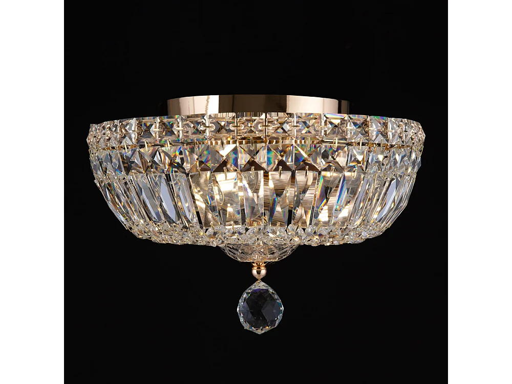 Basfor Lampada da soffitto semi-incasso oro antico e cristallo, 3 luci, E14