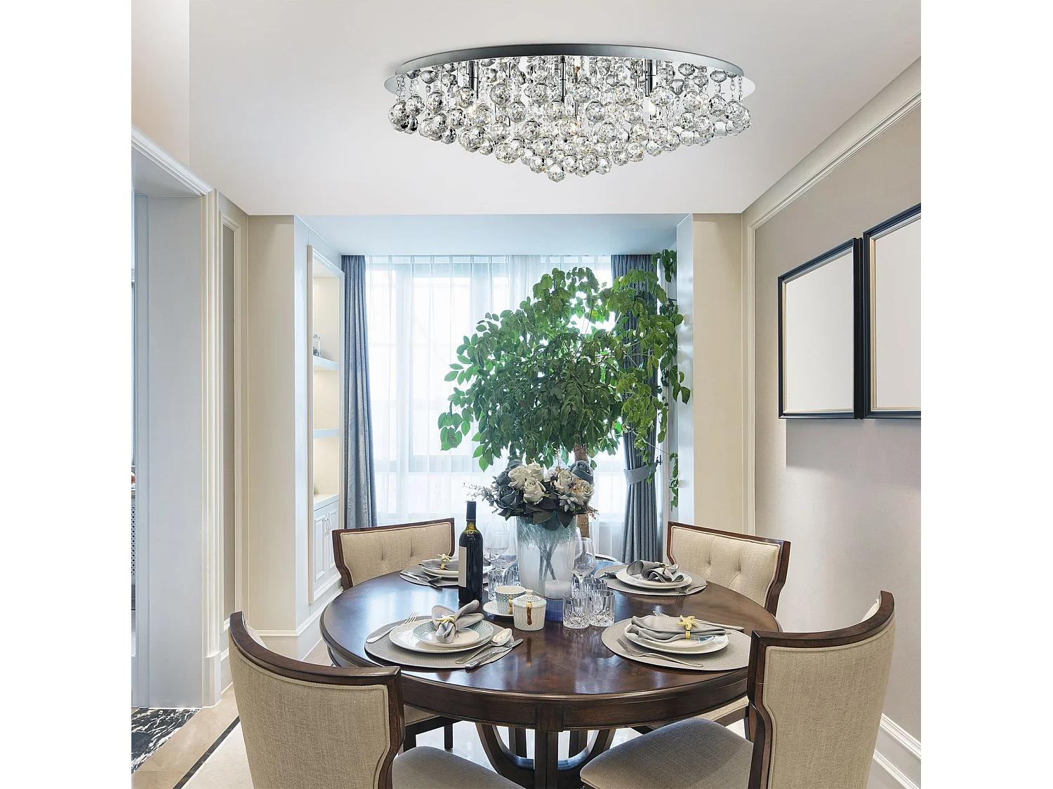 Searchlight Hanna - Soffitto rotondo a 8 luci semi-incasso cromato con sfere di cristallo, G9