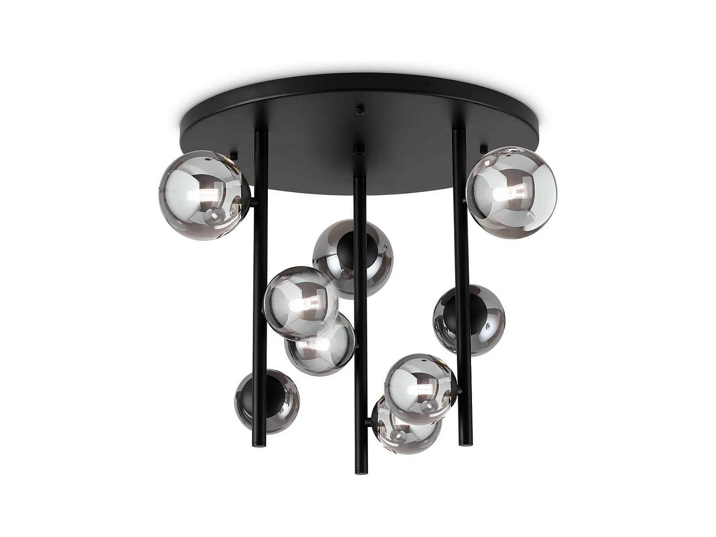 Ideal Lux PERLAGE Plafoniera Globe a 9 luci nera, paralume in vetro ambrato