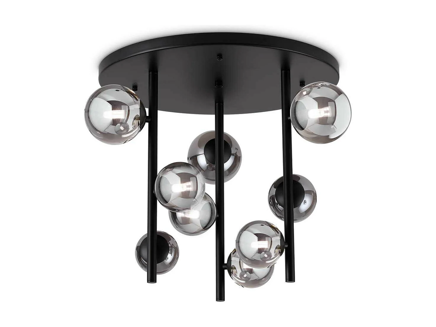 Ideal Lux PERLAGE Plafoniera Globe a 9 luci nera, paralume in vetro ambrato