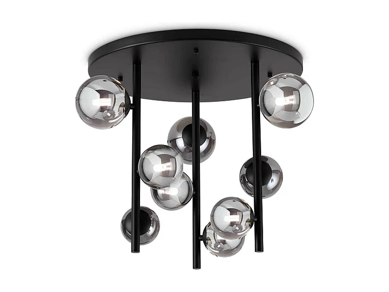 Ideal Lux PERLAGE Plafoniera Globe a 9 luci nera, paralume in vetro ambrato
