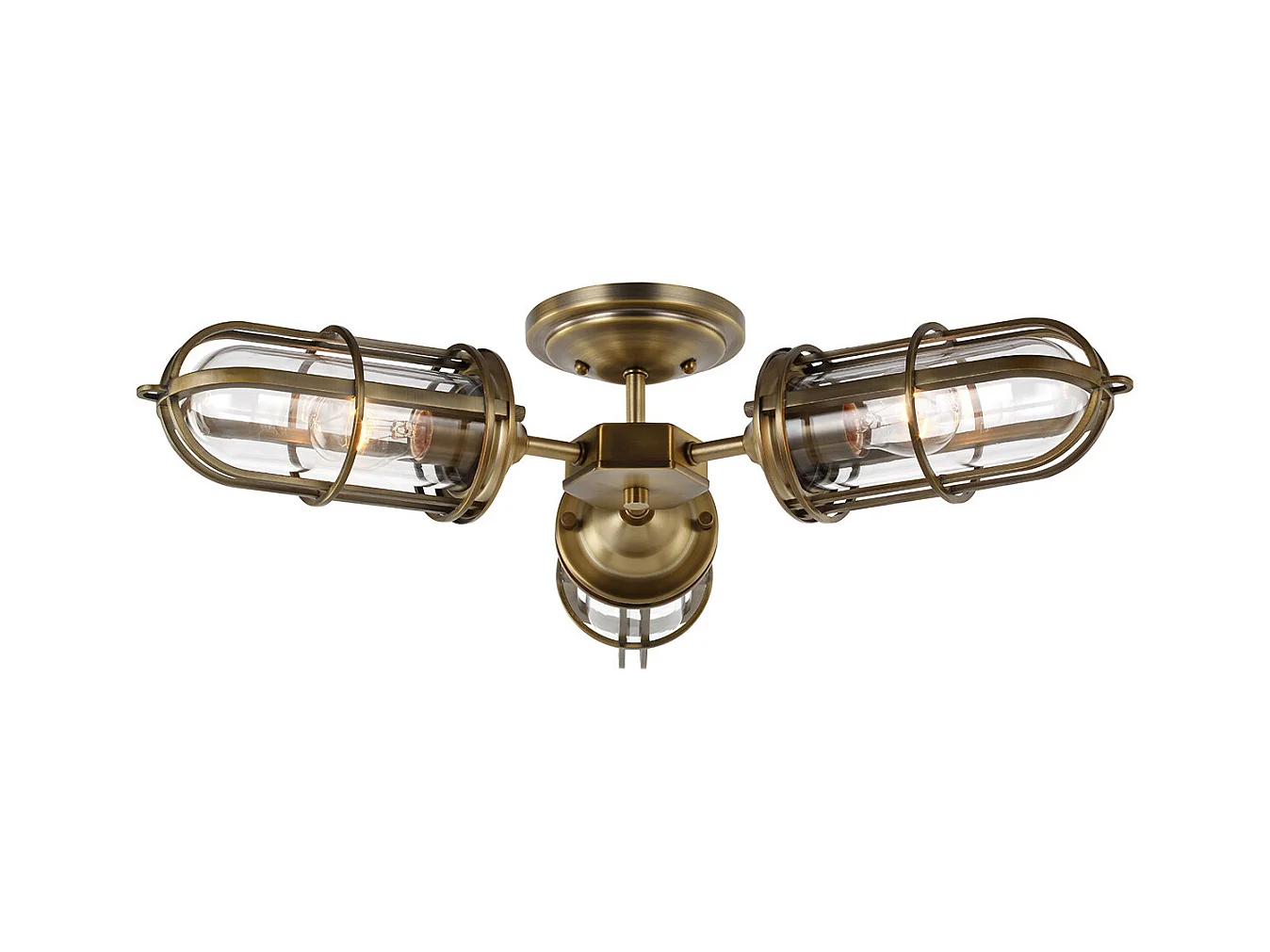 Urban Restoration Feiss 3 Lumière Semi Plafonnier Laiton Antique Foncé IP44