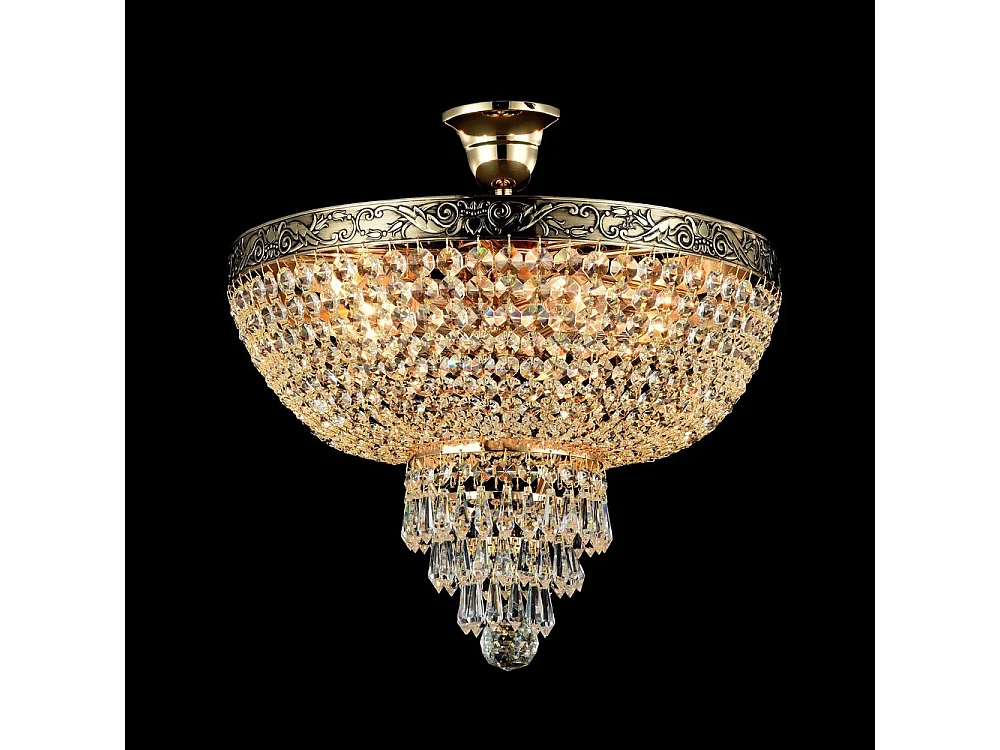 Palace Plafón Semi Empotrado Oro Antiguo & Cristal, 5 Luces, E27