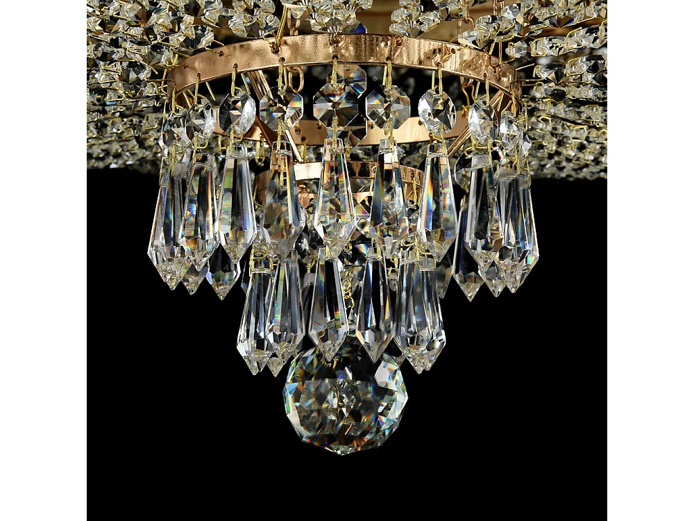 Palace Plafón Semi Empotrado Oro Antiguo & Cristal, 5 Luces, E27