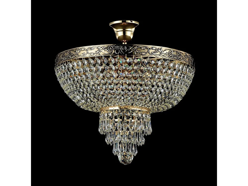 Palace Plafón Semi Empotrado Oro Antiguo & Cristal, 5 Luces, E27