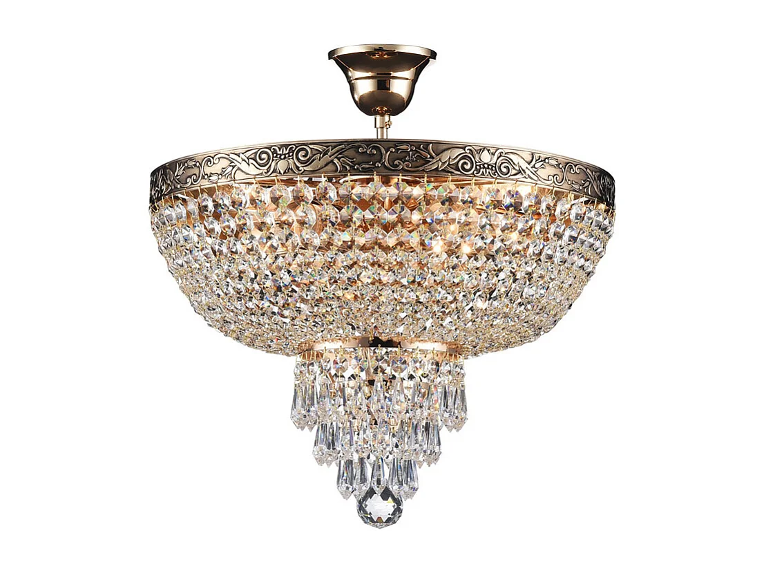 Palace Plafón Semi Empotrado Oro Antiguo & Cristal, 5 Luces, E27