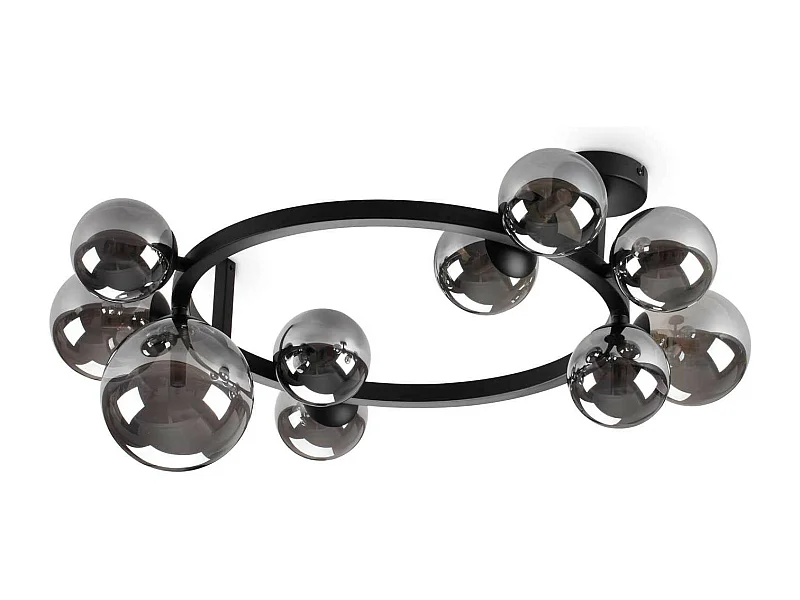 Ideal Lux PERLAGE Plafoniera Globe a 10 luci nera, paralume grigio fumo