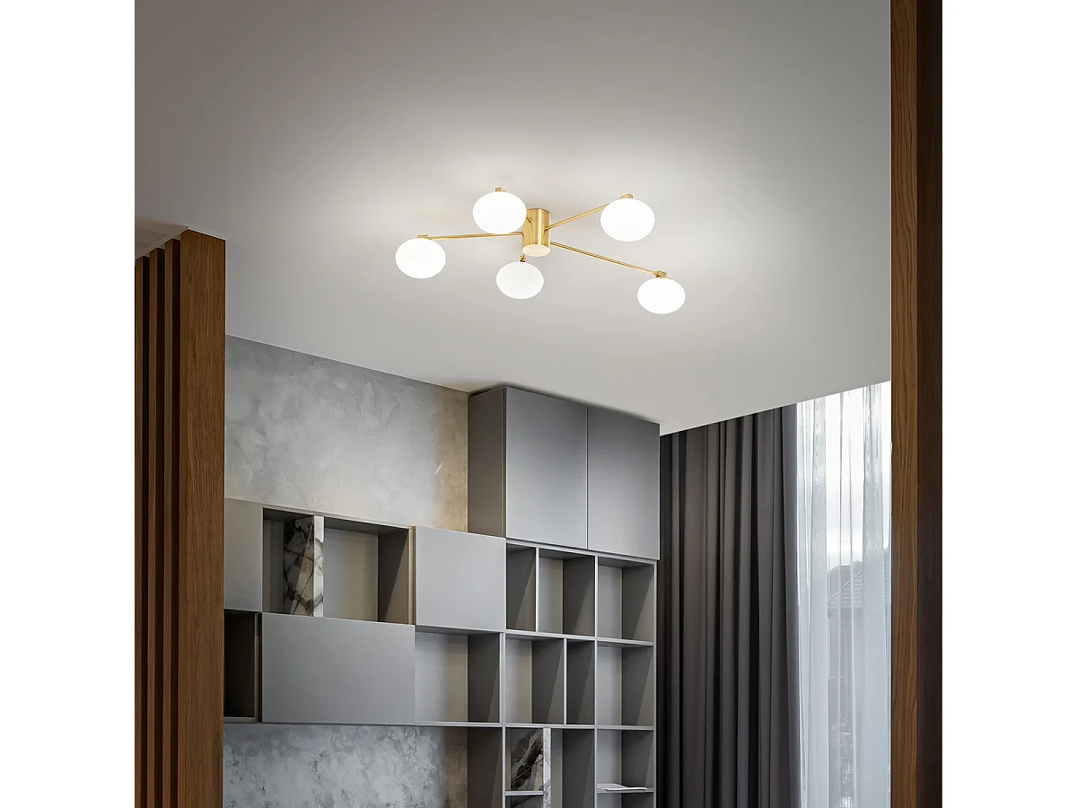 Ideal Lux HERMES Plafón Semi Empotrado 5 Luces Globe Multi Brazo Latón