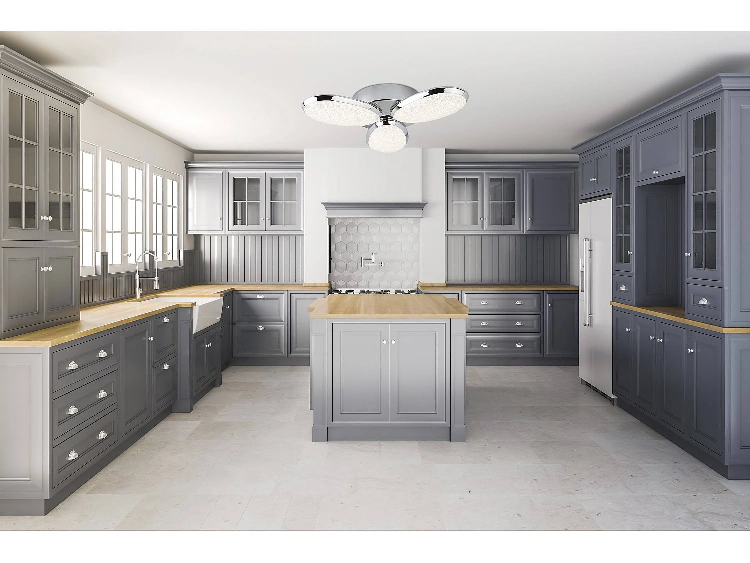 Searchlight Lori - Plafoniera LED da incasso a bracci multipli integrata, cromata, bianca