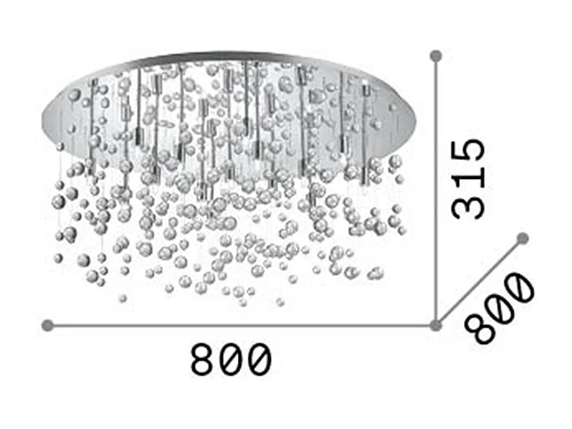 Ideal Lux Neve Luminaire suspendu semi-affleurant à 15 ampoules très grandes bulles de verre, chrome, G9
