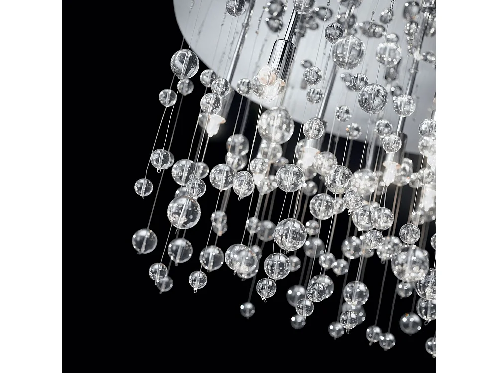 Ideal Lux Neve - Lampadario a sospensione semi-filo con 15 bolle di vetro extra large, cromato, G9