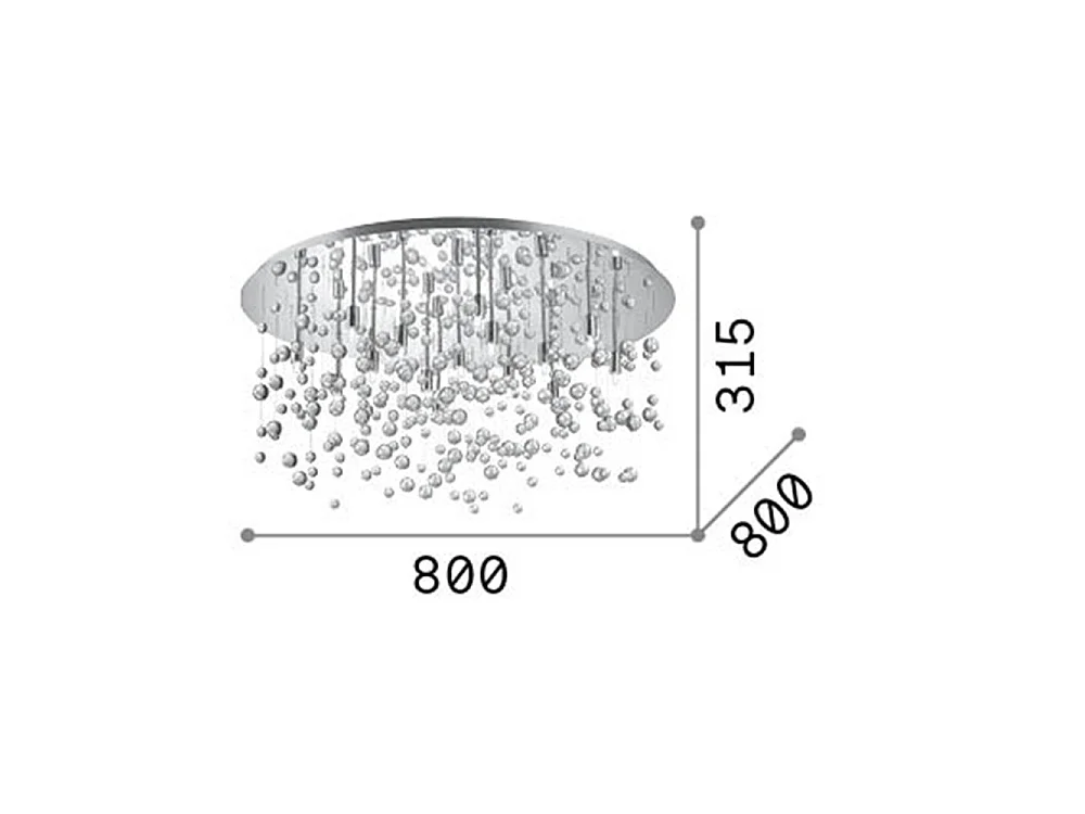 Ideal Lux Neve - Lampadario a sospensione semi-filo con 15 bolle di vetro extra large, cromato, G9