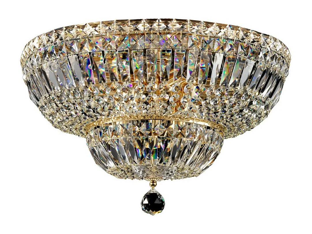 Basfor Lámpara de Techo Semi Empotrada Oro Antiguo & Cristal, 12 Luces, E14