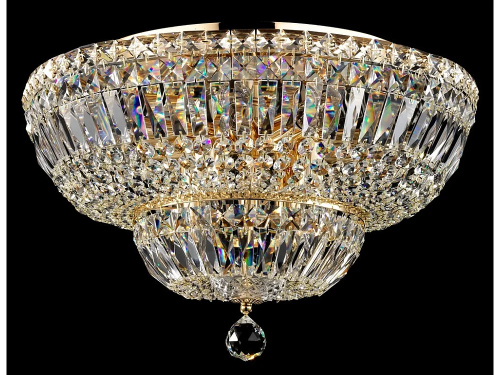 Basfor Lámpara de Techo Semi Empotrada Oro Antiguo & Cristal, 12 Luces, E14