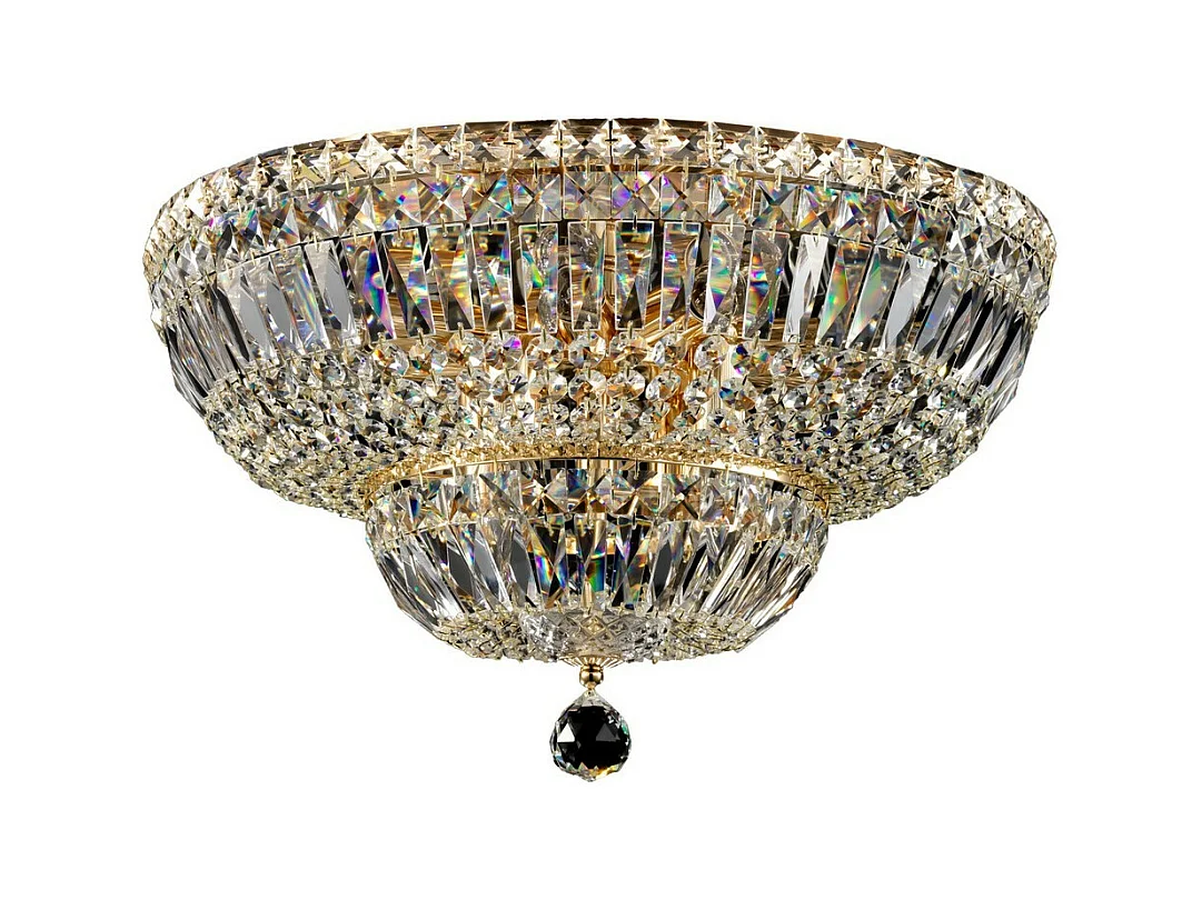 Basfor Plafonnier semi-encastré doré antique et cristal, 12 lumières, E14