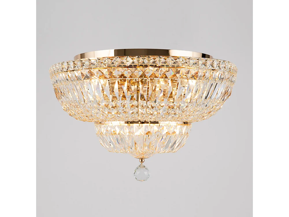 Basfor Lámpara de Techo Semi Empotrada Oro Antiguo & Cristal, 12 Luces, E14