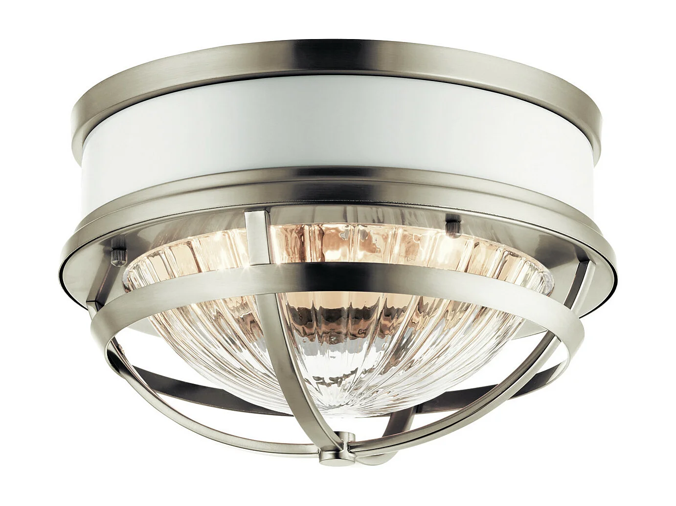 Elstead Kichler Tollis Skål Semi Flush Ceiling Light Borstad Nickel & Vit
