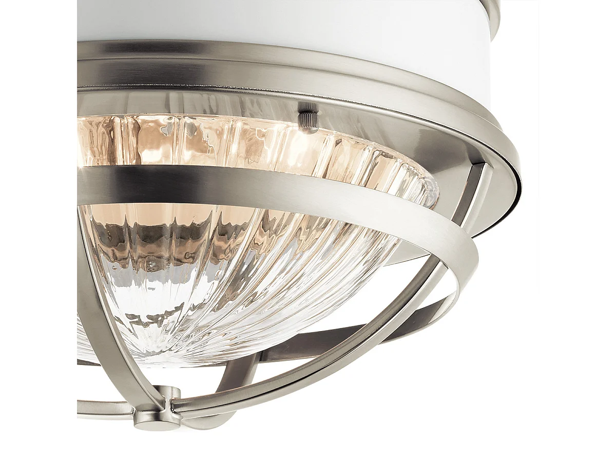 Elstead Kichler Tollis Skål Semi Flush Ceiling Light Borstad Nickel & Vit
