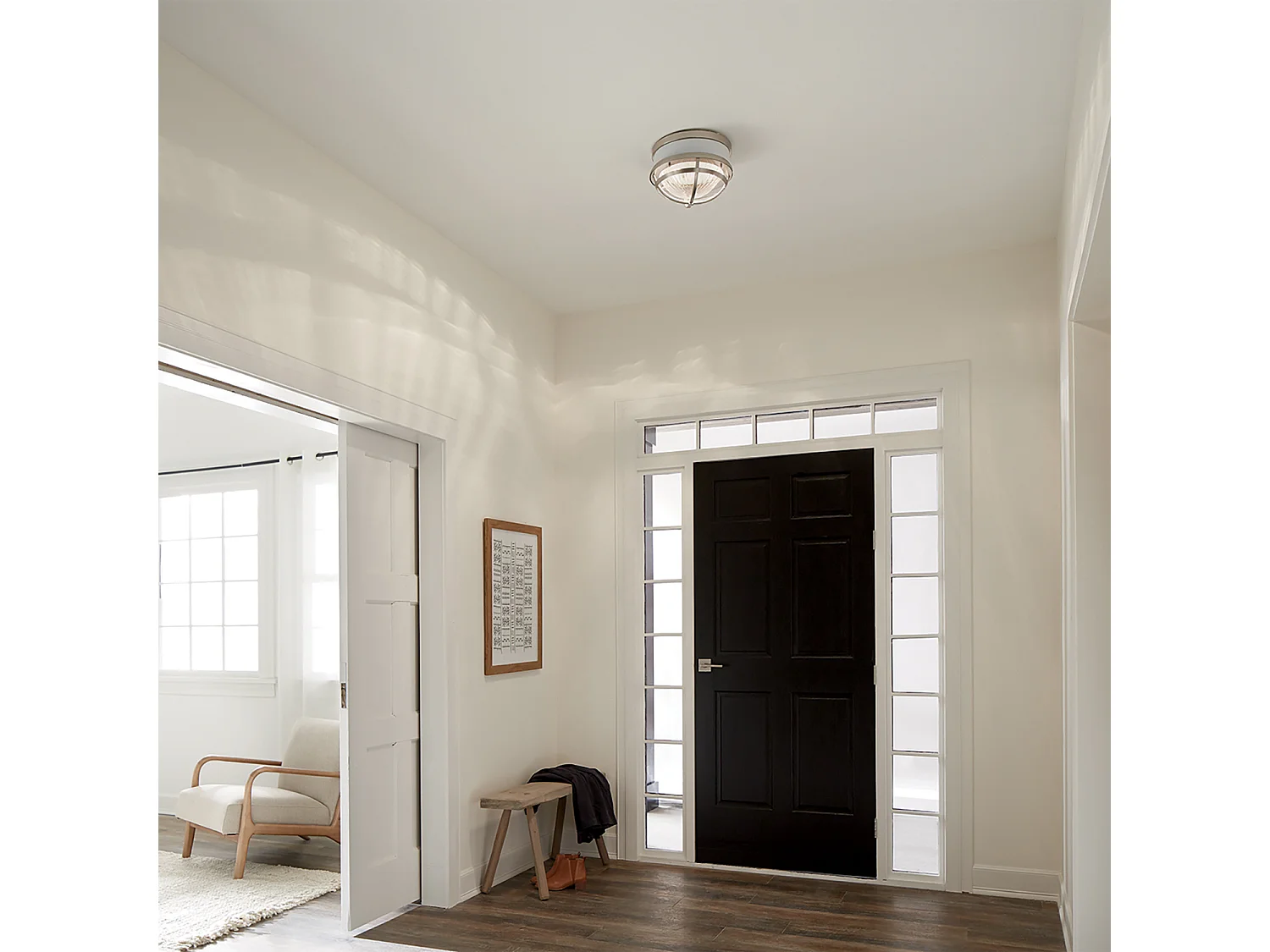 Elstead Kichler Tollis Skål Semi Flush Ceiling Light Borstad Nickel & Vit