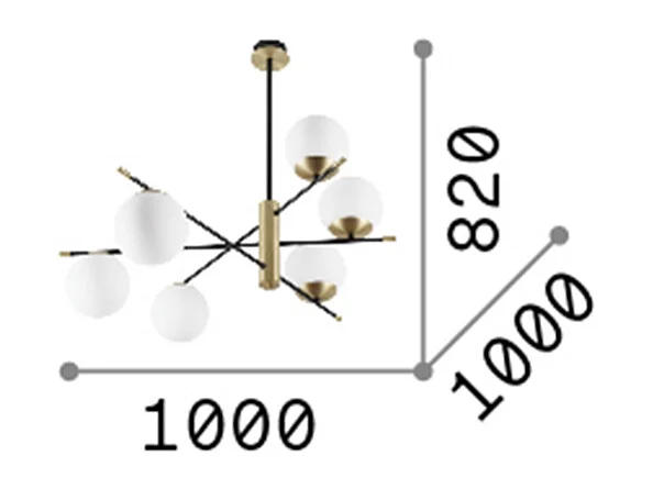 Ideal Lux GOURMET Lampada da soffitto semi-incasso a 6 luci globo multi braccio nera
