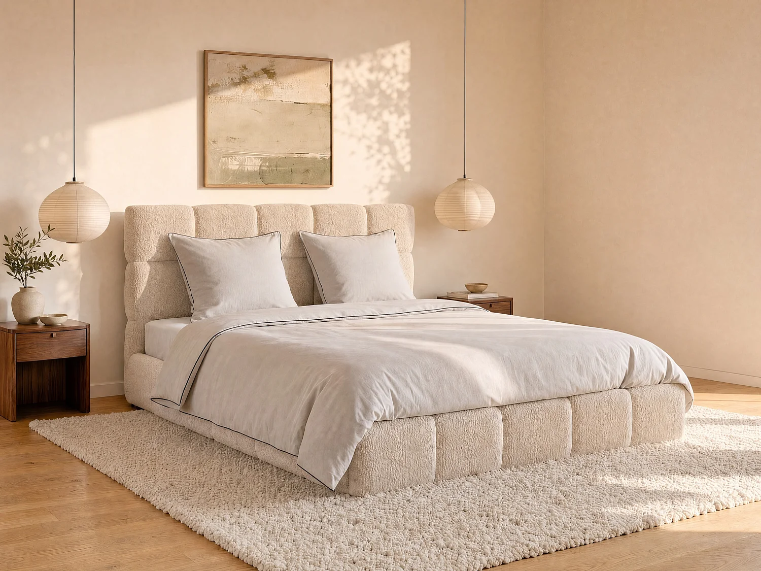 Bedlinnen in katoenperkal 80 draden/cm² - Dekbedovertrek 220 x 240 cm + 2 kussenslopen 63 x 63 cm - Taupe met zwarte bies - AGAMI van PALACIO