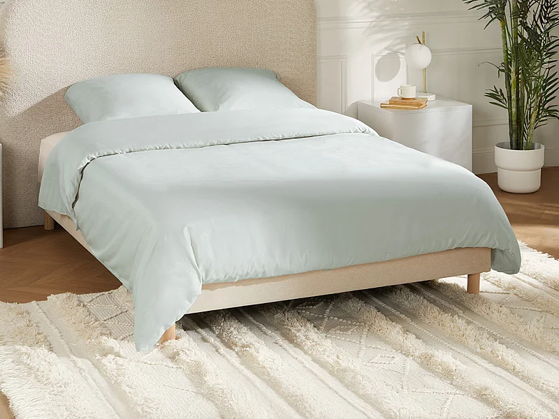 Parure de lit en satin 108 fils/cm² - Housse de couette 220 x 240 cm + 2 taies d'oreiller 63 x 63 cm - Gris clair - TALORA de PALACIO