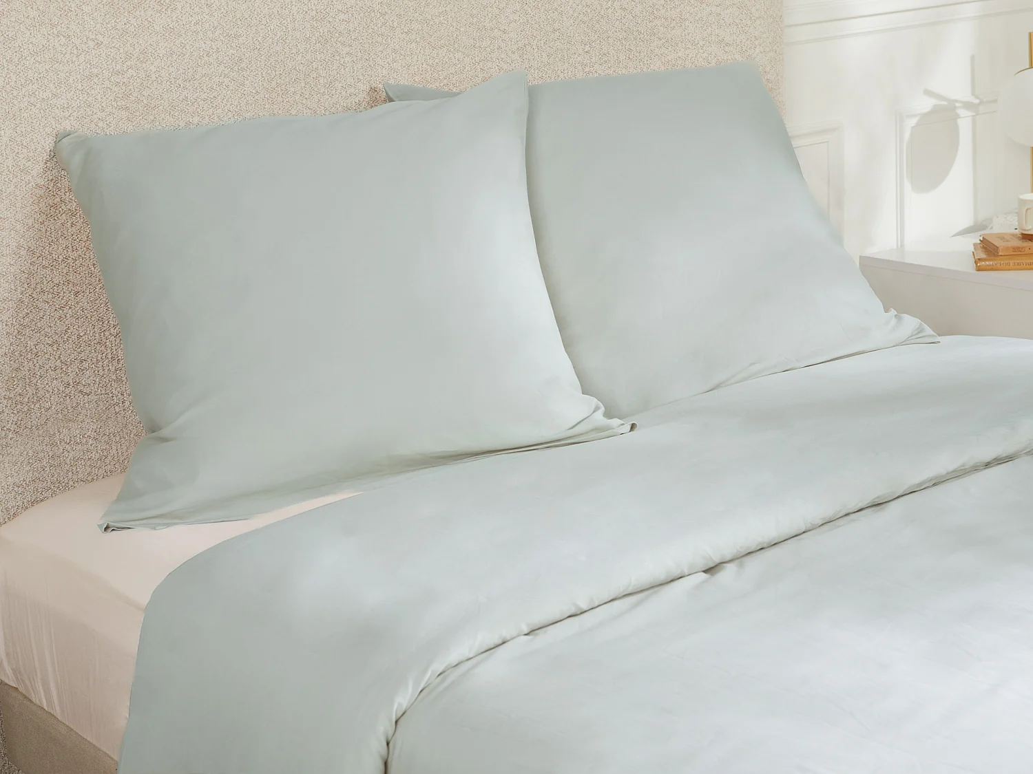 Parure de lit en satin 108 fils/cm² - Housse de couette 220 x 240 cm + 2 taies d'oreiller 63 x 63 cm - Gris clair - TALORA de PALACIO