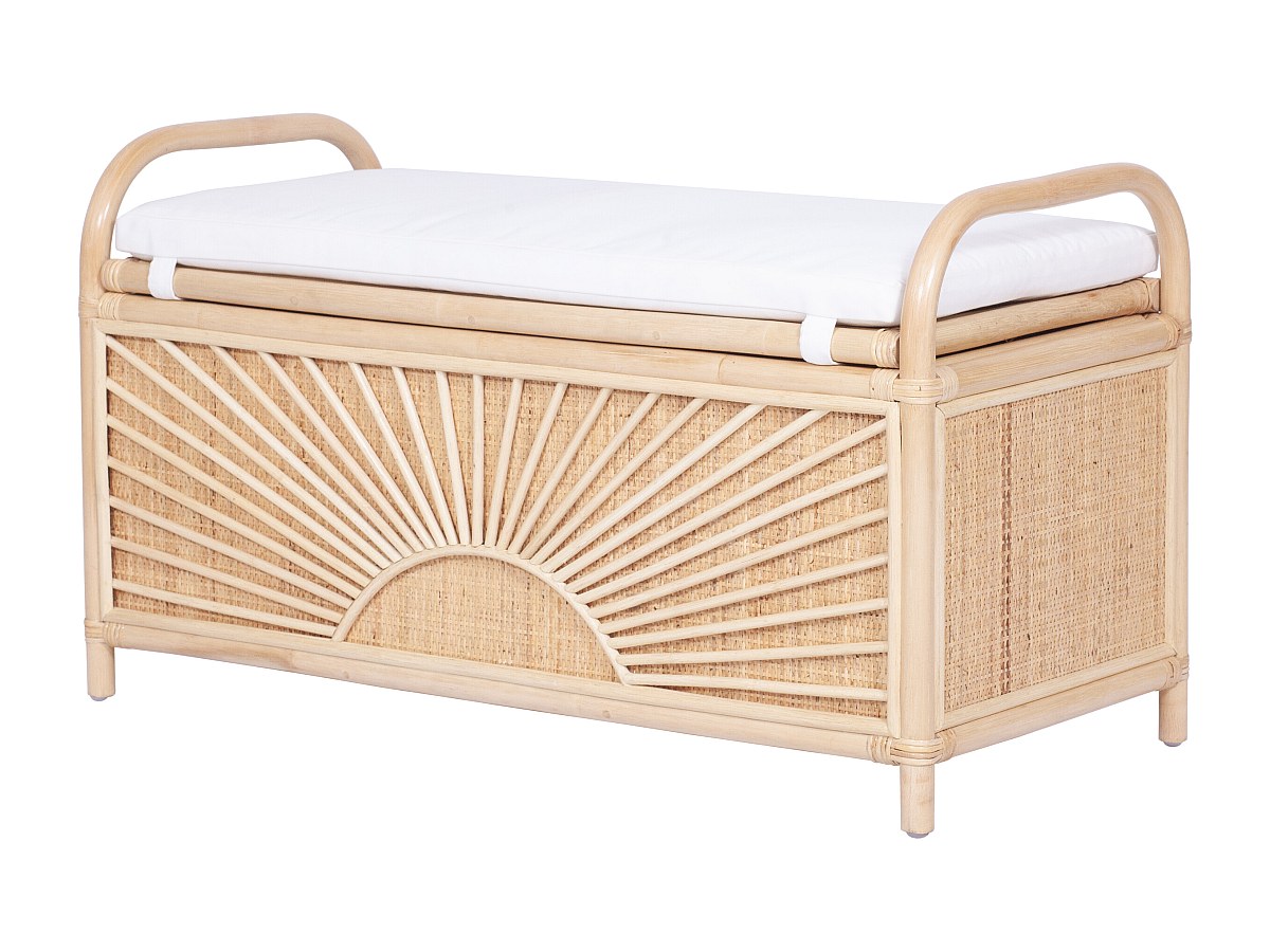 Truhenbank aus geflochtenem Rattan mit Kissen - 91 x 43 x 51 cm - Natur - S günstig online kaufen