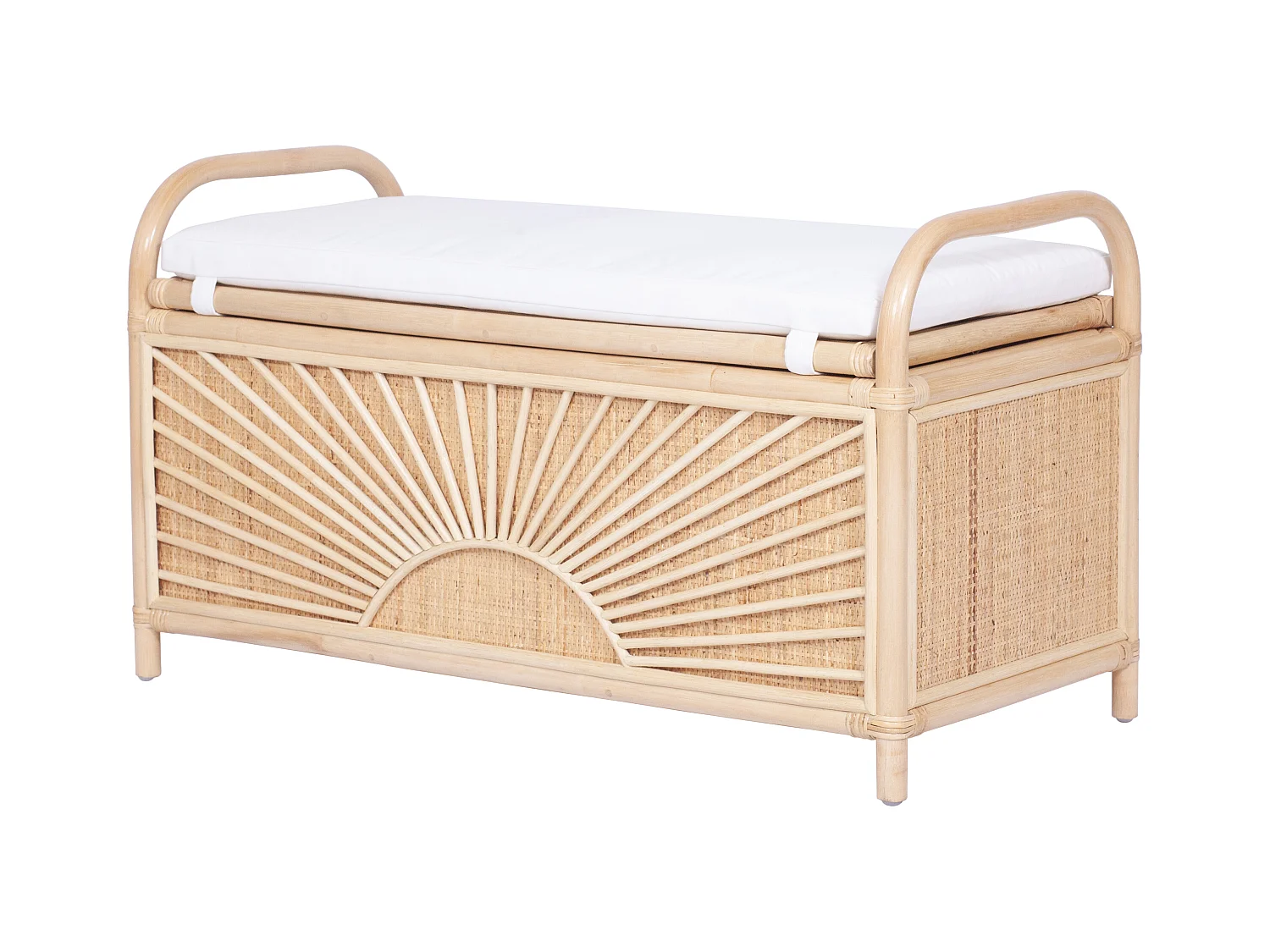 Banco baúl de mimbre trenzado con cojín - An.91 x P. 43 x Al. 51 cm - Natural - SOLEYA