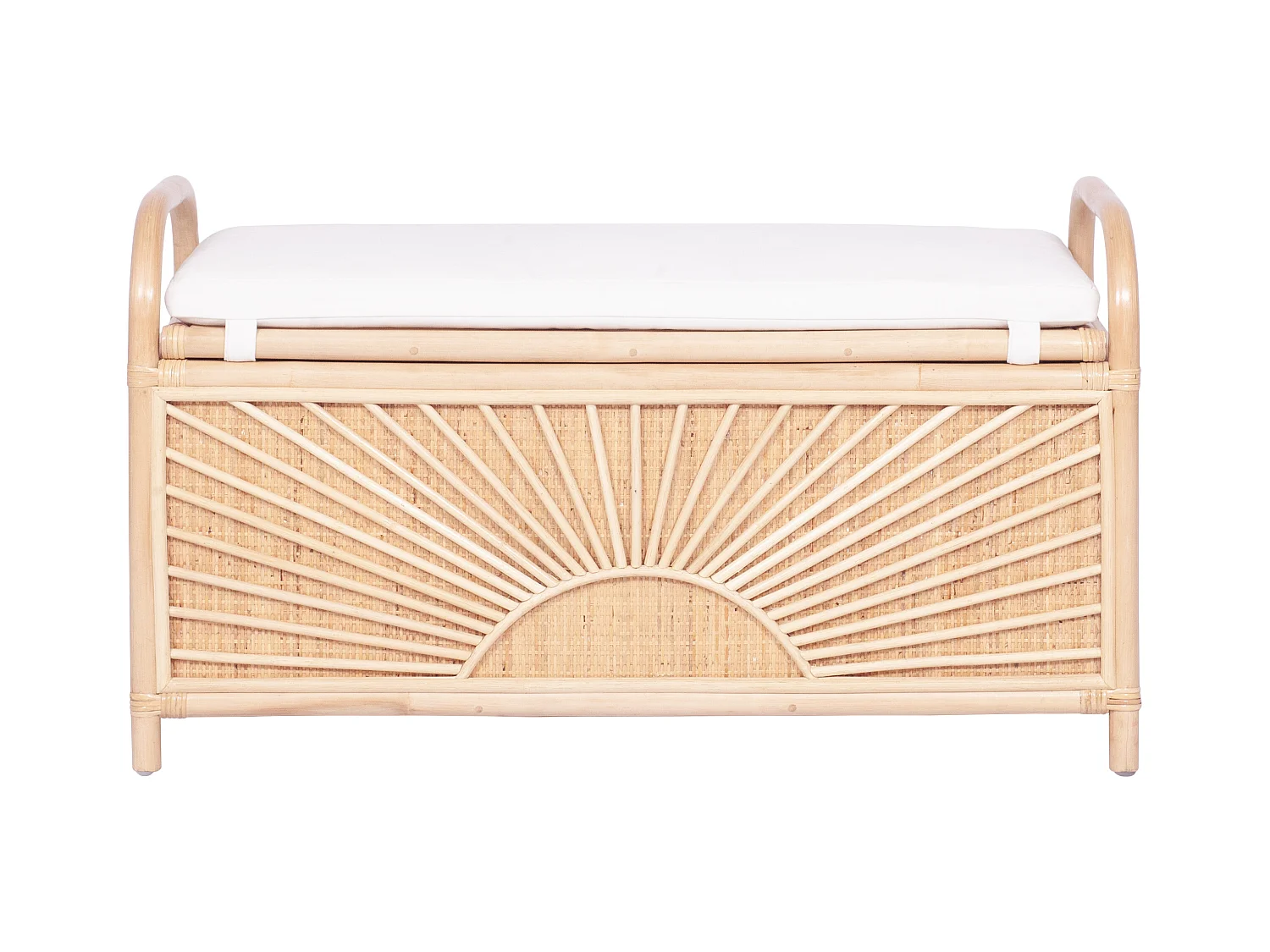 Banco baúl de mimbre trenzado con cojín - An.91 x P. 43 x Al. 51 cm - Natural - SOLEYA