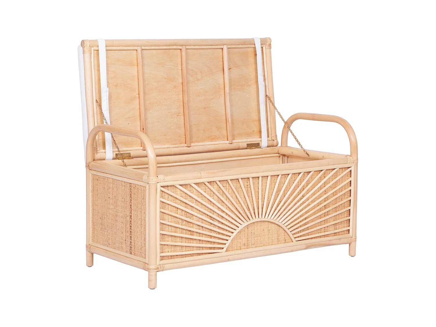 Banco baúl de mimbre trenzado con cojín - An.91 x P. 43 x Al. 51 cm - Natural - SOLEYA