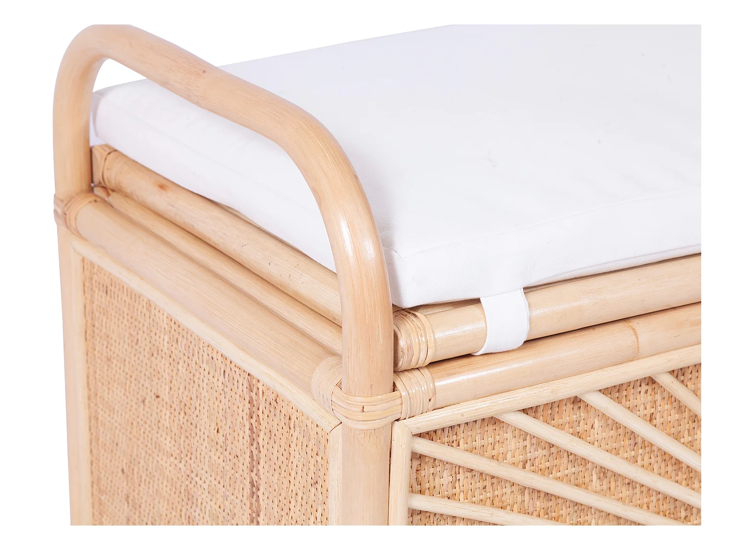Banco baúl de mimbre trenzado con cojín - An.91 x P. 43 x Al. 51 cm - Natural - SOLEYA