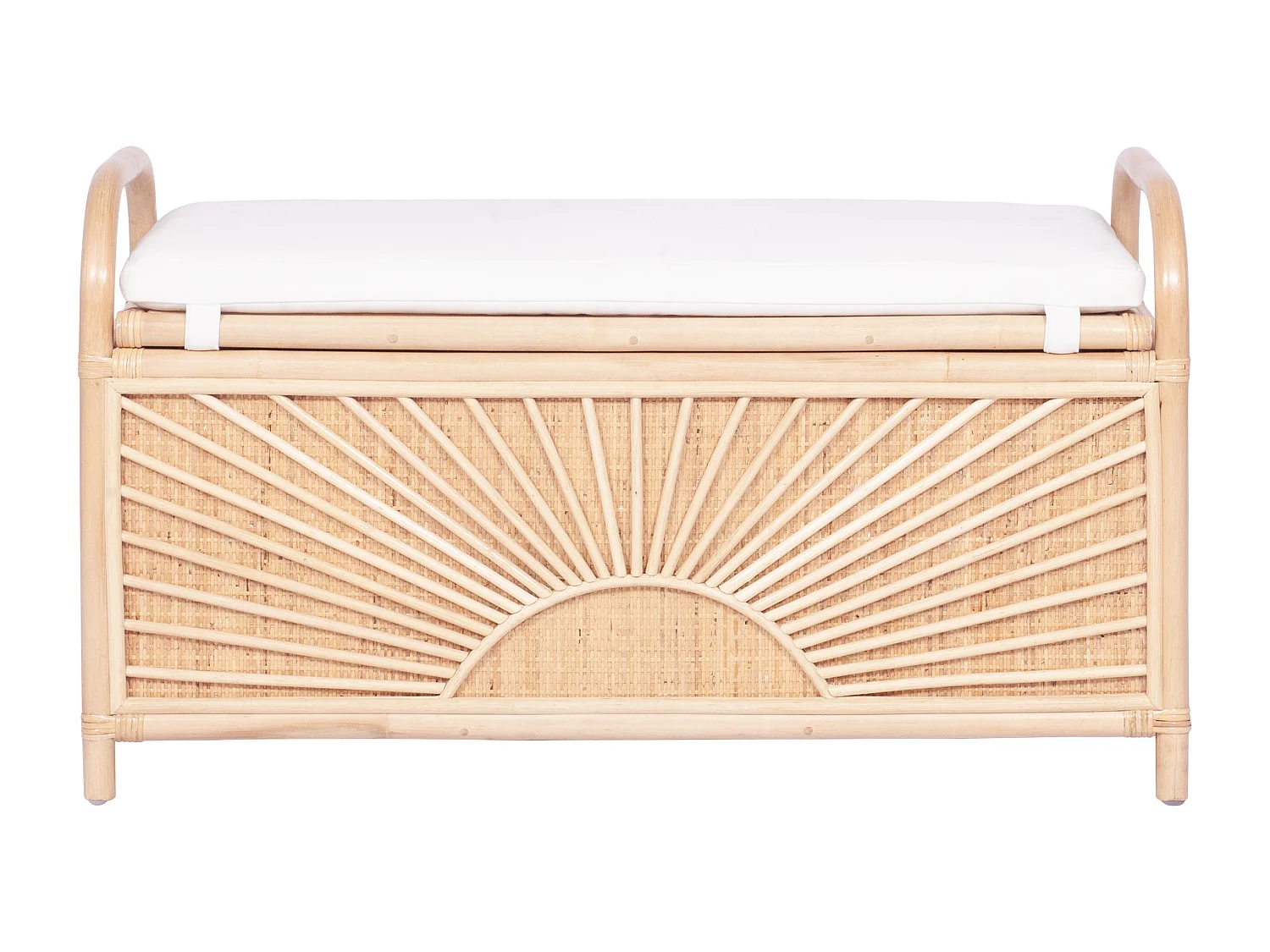 Banc coffre en rotin tressé avec coussin - L.91 x P. 43 x H. 51 cm - Naturel - SOLEYA