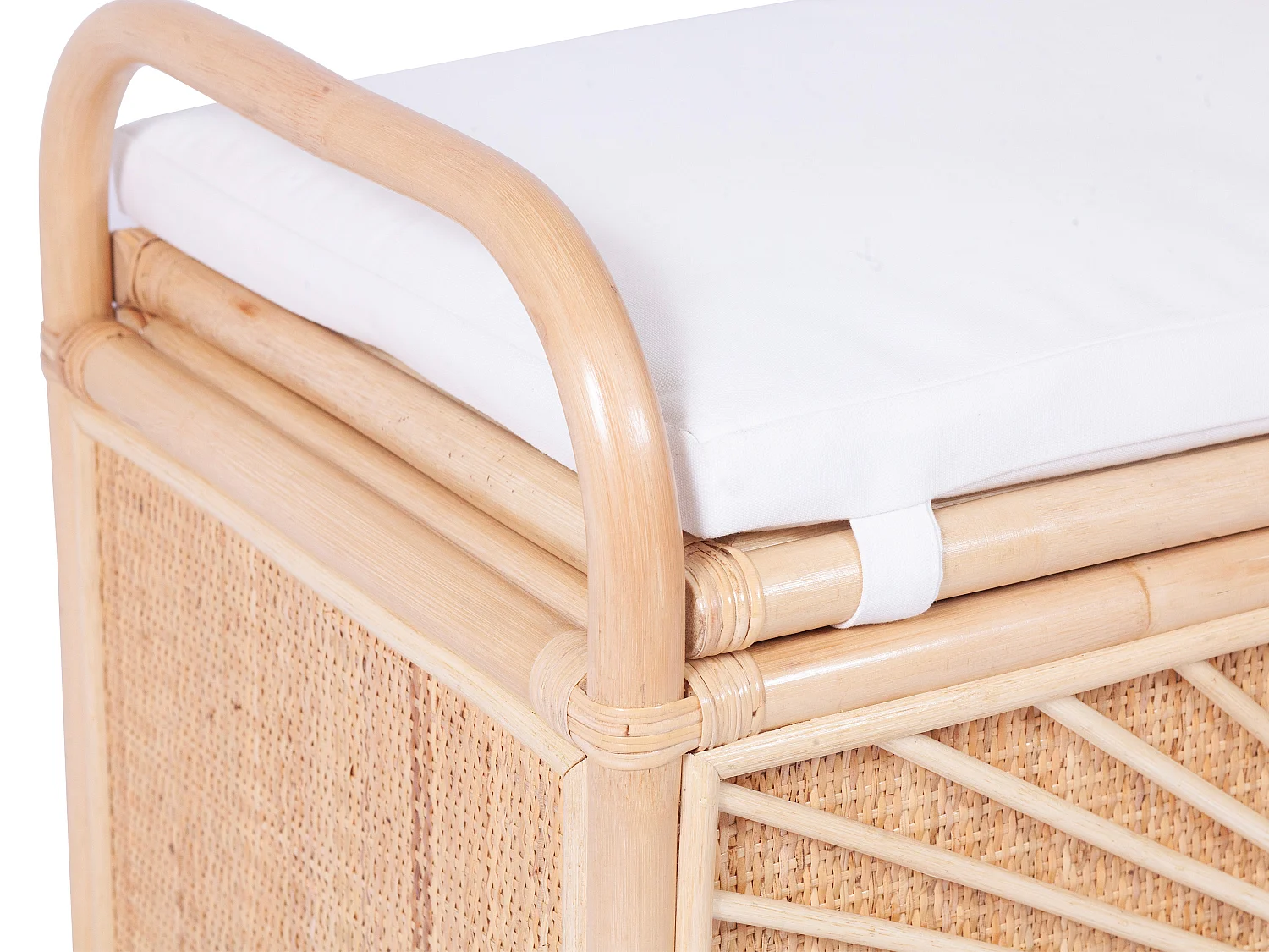 Banc coffre en rotin tressé avec coussin - L.91 x P. 43 x H. 51 cm - Naturel - SOLEYA