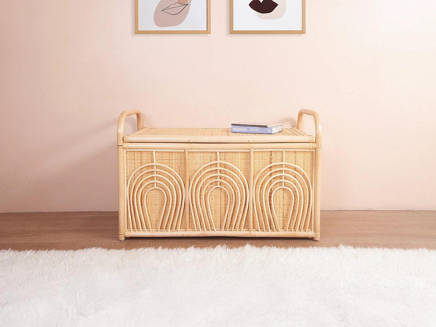 Coffre de rangement en rotin tressé - L.91 x P. 48 x H. 58 cm - Naturel - LUMORA